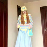 Soft Girl Rainbow Cozy Striped Zipper Sweater