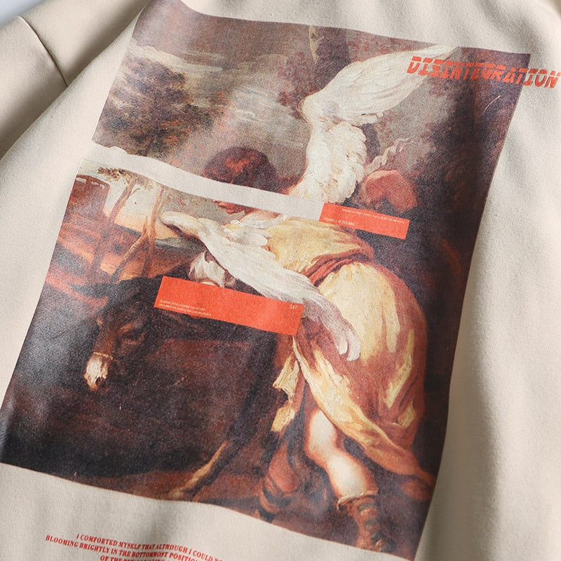 details of khaki "Disintegration" Retro Painting Hoodie