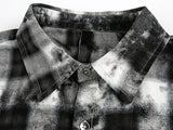 Streetwear Retro Plaid Distressed Tie Dye Long Sleeve Shirt