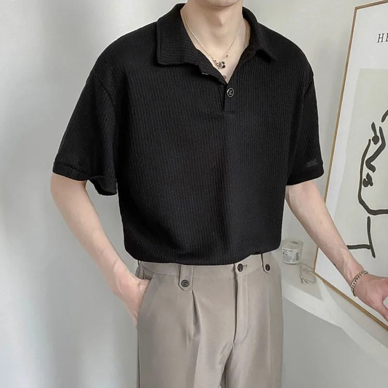 Classic Solid Color Korean Style Button Polo T-Shirt
