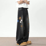 Handsome Embroidered Wide Leg Denim Jeans