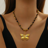 Golden Exaggerated Butterfly Leopard Print Necklace