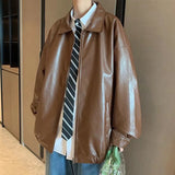 Zipper Solid Color Leather Jacket