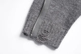 Streetwear Distressed Chain Detail Zipper Knit Sweater
