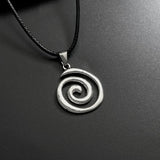Front view of the round Geometric Spiral Pendant Necklaces 