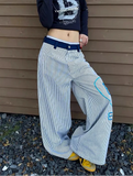 Japanese Style Stripe Embroidery Boyfriend Jeans