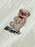 Women Contrast Color Bear Embroidered Knitted T-Shirt