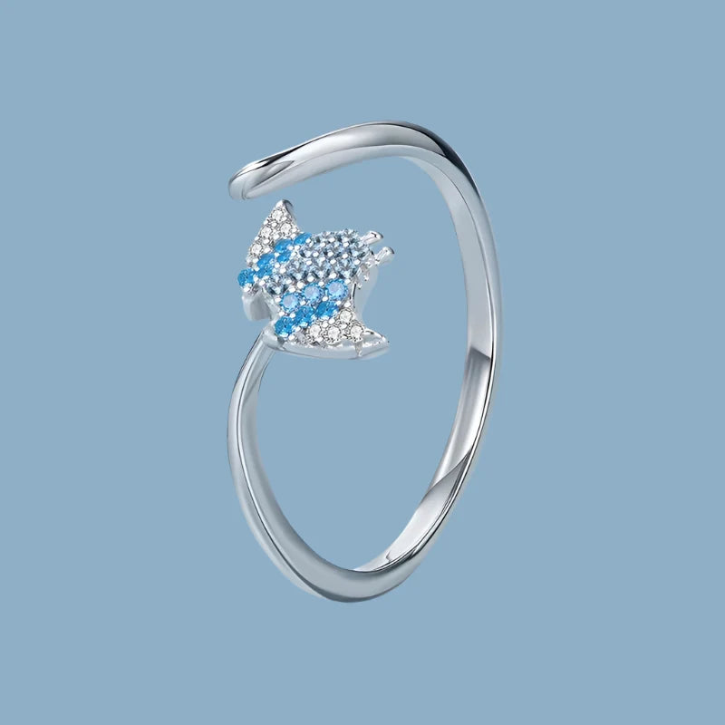 Women Cute Sterling Silver Manta Fish Ring