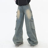 Women Cute Trendy High Waist Wide Leg Blue Jeans