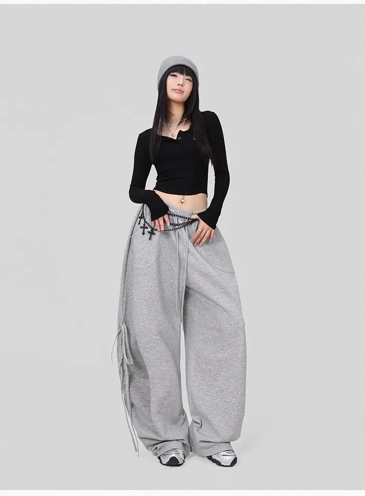 Soft Gray Drawstring Hip Hop Pants