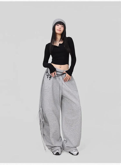 Soft Gray Drawstring Hip Hop Pants