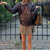 Burgundy Faux Long Sleeve Leather Jacket