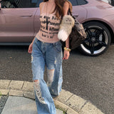 Women Essential Loose Straight Ripped Jeans