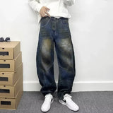 Cool Retro Graffiti Painted Punk Baggy Jeans