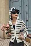Y2K Striped Wool Blend Hooded Cardigan