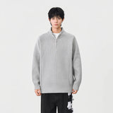 Cozy Ribbed Knit Mock Neck Half Zipper Sweater