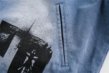 Trendy Streetwear Blue Distressed Denim Jacket
