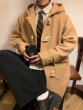 Vintage Horn Buckle Woolen Hooded Coat