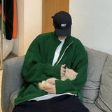 Y2K Green Knit Collared Zip-Up Sweater