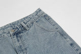 Blue Star Letter Embroidery Straight Denim Pants