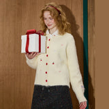 Embroidered Heart Button Knit Cardigan