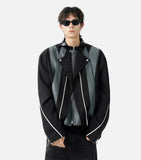 Streetwear Patchwork Contrast Color Zipper Jacket