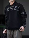 Oversized Letter Print Black Polo Sweatshirt