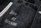 Embroidered Woolen Splice Hip Hop Varsity Jacket