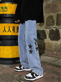 Star Print Oversized Denim Pants