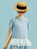 Light Blue Ruffle Hem Boho T-Shirt