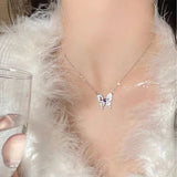 Purple Zircon Butterfly Pendant Necklace