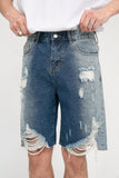 Gradient Ripped Washed Denim Shorts