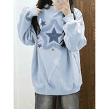 Effortless Smart Blue Star Print Preppy Style Sweatshirt