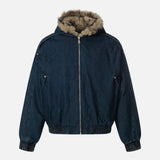 Y2K Quilted Retro Denim Fur Hooded Jacket