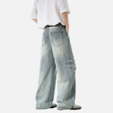 Rugged Blue Distressed Wide Leg Jeans