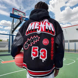Men Retro Embroidered Leather Varsity Jacket