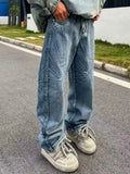 Blue Washed Gothic Punk Embroidered Jeans