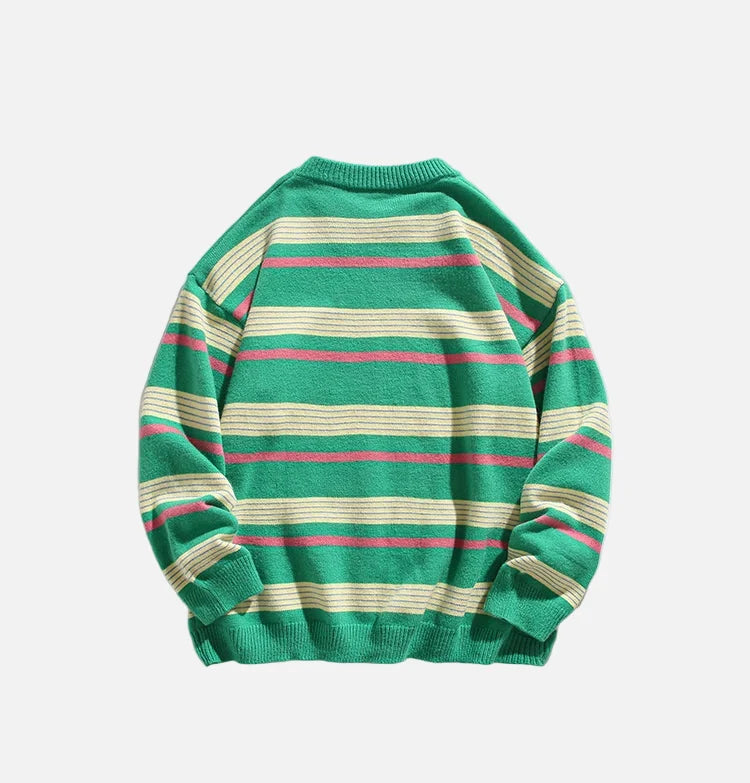Colorblock Striped College Style Knit Sweater
