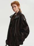 Luxury Brown Oversized PU Leather Jacket