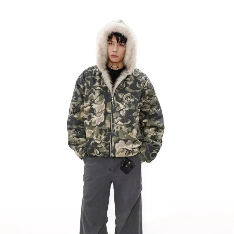 Warm Camouflage Faux Fur Hooded Parka Jacket