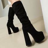 Minimalist Pointed Toe Square High Heels Boots