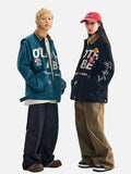 Spring Streetwear Embroidered Cargo Varsity Jacket
