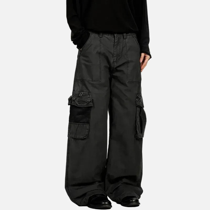Retro Solid Color Wide Leg Cargo Pants