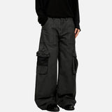 Retro Solid Color Wide Leg Cargo Pants