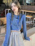 Long Sleeve Solid Pattern Crop Top