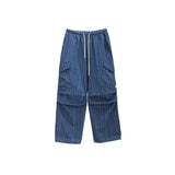 Deep Blue Vertical Stripe Denim Pants