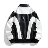 Contrast Colors Leather Biker Jacket
