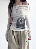 Off-Shoulder Graphic Print Top