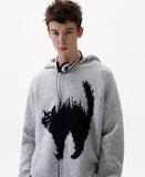 Colorful Japanese Cat Print Knit Hoodie