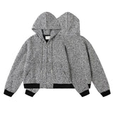 Y2K Elegant Gray Zip-Up Hooded Sweatshirt